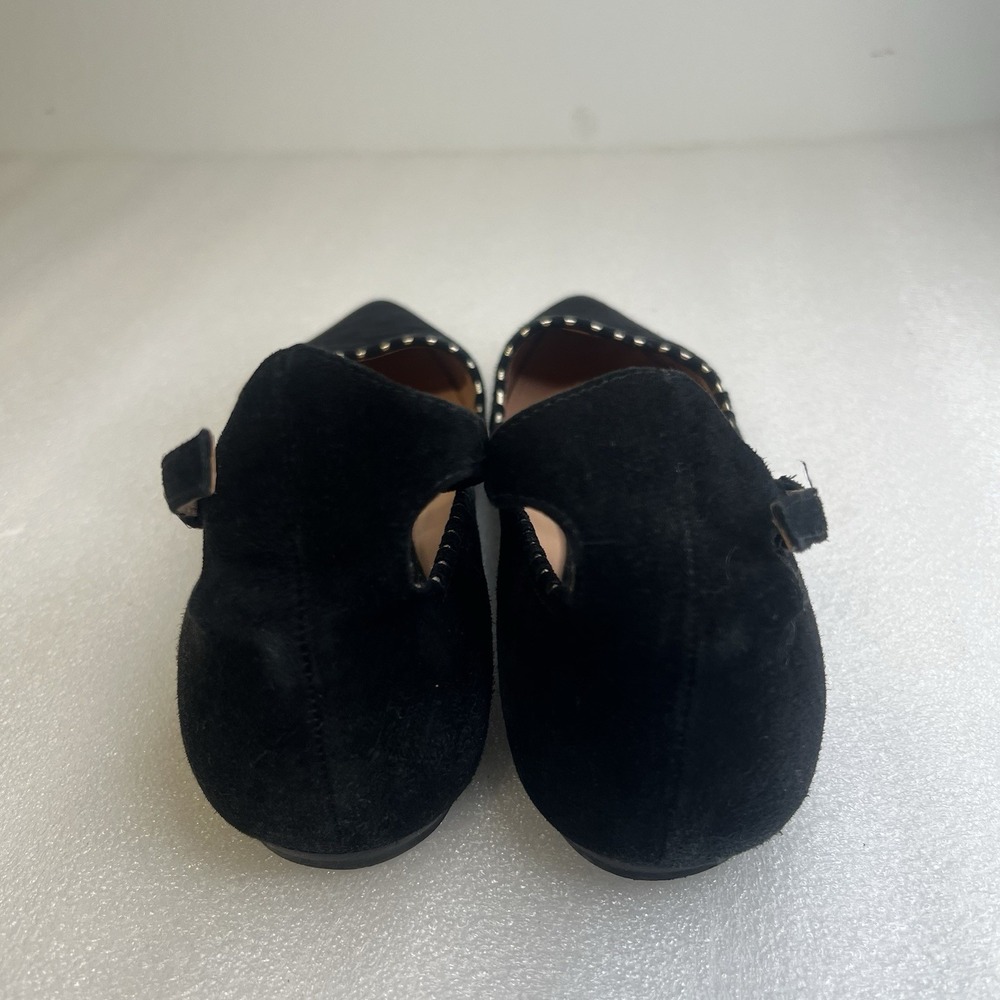 Belle Sigerson Morrison Black suede Flat Ballerina ANKLE Strap Gold Trim Sz 10 - Picture 4 of 13